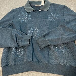 Vintage Y2K 90s Alfred Dunner Top Large Grunge Grandma Embroidered Snowflakes